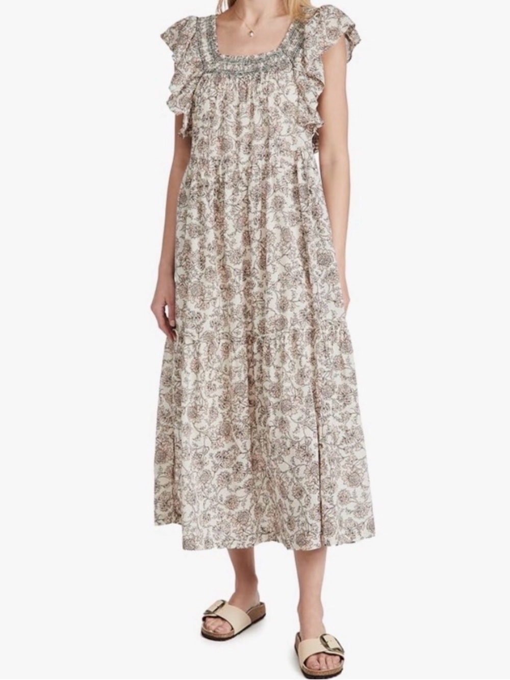 Free People White and Gray Floral Maxi Dress